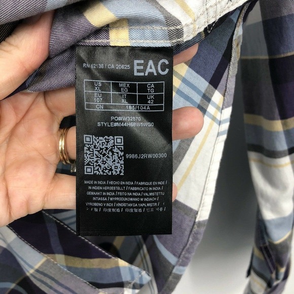 Guess Men's Button Front Shirt Purple Plaid Size XL Flip Cuff Long Sleeve Cotton - Picture 11 of 12